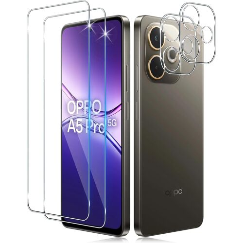 Verre Trempé Pour Oppo A5 Pro 4G/5G Avec Caméra Arrière Protecteur[2+2 Pcs], Dureté 9H [Sans Bulles] [Ultra Hd] Ultra Résistant Film Vitre Trempé Protection Écran [Transparente]