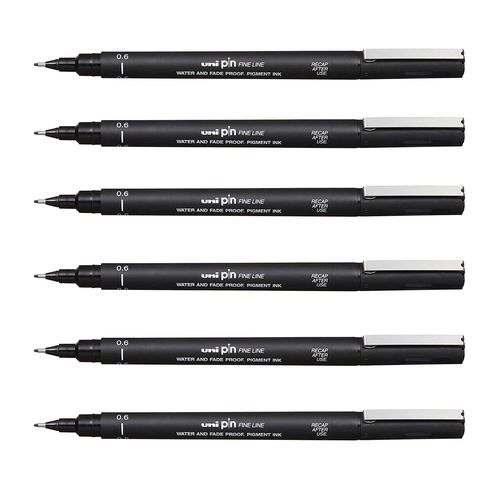Uni-Ball Lot De 6 Feutres Technique Pin Pointe Calibrée 0,6mm Noir