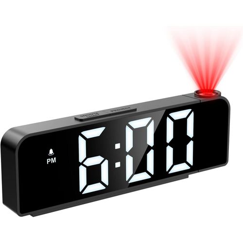 SEPT-Reveil Projecteur Plafond, Réveil Projection Projecteur 180°, Réveil Numérique, Horloge Digitale LED 7.9"", 4 Luminosités Réglable, Snooze, Température, Mode Nuit, Maison, Chiffres Blancs