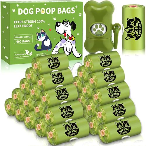 Sept-Sac A Crottes Chien 24 Rouleaux (600 Sacs),Sac Caca Chien,Sac À Crottes Pour Chien,Sac Chien Déjection,Sacs Ramasse Crottes Avec Distributeur, Extra Épais, Parfumés, 100% Étanches, Vert
