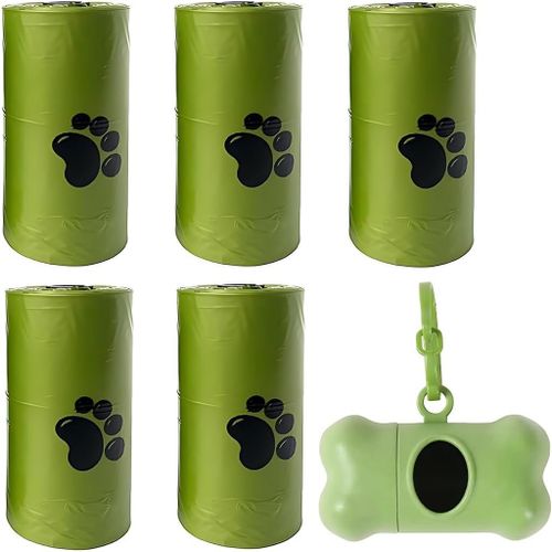 Sept-Sac Ramasse Crotte, Rouleaux (5 Sacs), Sacs Ramasse Crottes, Sac Chien Déjection, Sacs À Déjections Canines, Avec Distributeur, Extra Épais, Parfumés, Étanches, Vert