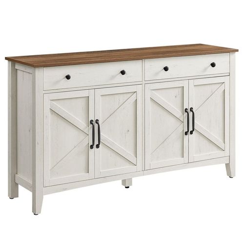 Buffet, Meuble De Rangement Avec Tiroir, Avec Portes, Étagère Réglable, Style Campagne, 40 X 140 X 80 Cm, Blanc Rustique Et Marron Miel