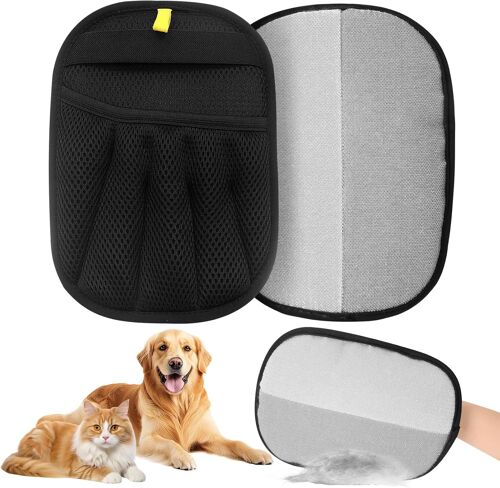 Static Pet Grooming Glove,2 Pieces Double Sided Brush For Pets Dog Cat Hair Removal Gloves For Dogs And Cats-Reusable Hair Brush Glove