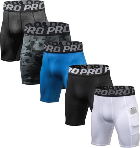 Jexnovashop-Lot De 3/5 Shorts Compression Sport Homme Sous Vêtement De Sport À Séchage Instantané Poche Sécurisée Cuissard Velo Fitness Musculation