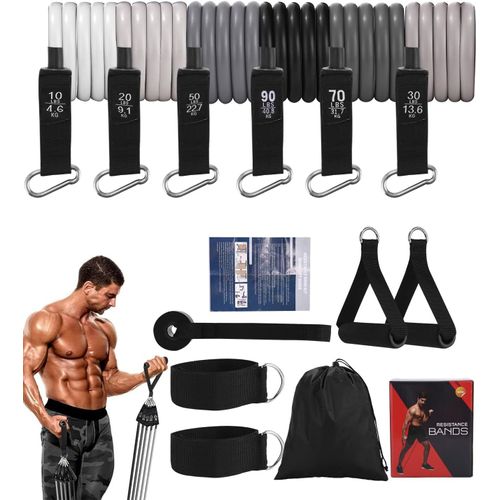 Sept-Bandes De Résistance, Elastique Musculation, 6 Bande De Resistance Musculation, Avec Ancrage De Porte, Poignées, Sangles De Cheville & Sac De Transport, Pour Fitness, Yoga, Pilates