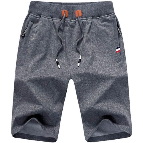 Sept-Short Homme Sport Coton Short Avec Poches Zippées Short De Sport De Course De Musculation Pour Homme Short De Sport En Coton Respirant Avec Poches