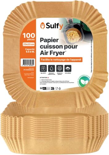 Jexnovashop-100 Pièces Papier Cuisson Pour Air Fryer (16x16 Cm) Carré Paper Liner Friteuse, Papier Air Fryer Carré Antiadhésif Pour Friteuse Sans Huile 4 À 4,5 Litres - Idéal Pour La Cuisson Saine