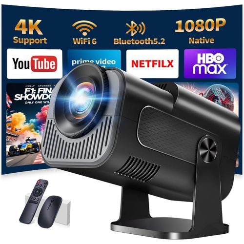 SUBZONAL-App intégrée Vidéoprojecteur 1080P FHD, Mini Projecteur Video avec WiFi 6 Bluetooth 5.2, Portable Projecteur 4k Dual Contrôle avec Supporté 270° Rotation Android TV/USB/PC,avec HDMI et Souri
