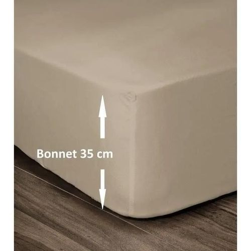 Lovely Home Drap Housse 100% Coton 160x200cm - Bonnet 35cm - Beige