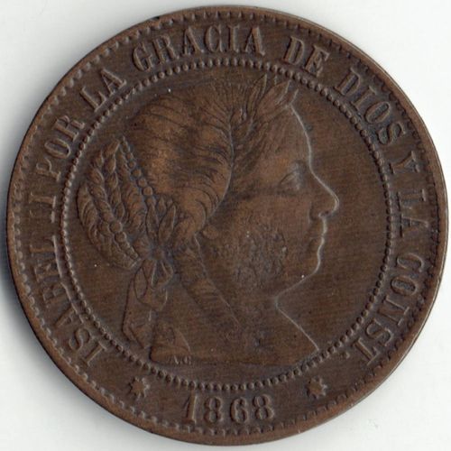 Espagne 2,5 Centimes, 1868 Marque D'Atelier « Étoile À 7 Branches » - Séville