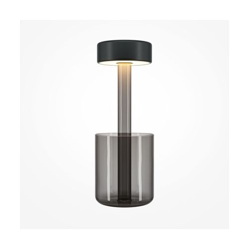 Lampe De Table Portable En Aluminium Noir Et Vase En Verre Fumé 12x34,8cm Ai Collabor