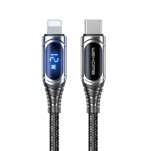 Câble USB-C vers Lightning PD 20W 1m Sakin Écran Numérique et Charge Rapide Wekome Noir / Argent