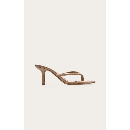 Mules En Pu Camel Style Tong Bout Rond Et Talon Moyen Camel