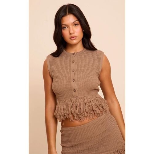 Cardigan En Maille Tricot Café Au Lait À Boutons Et Franges, Café Au Lait
