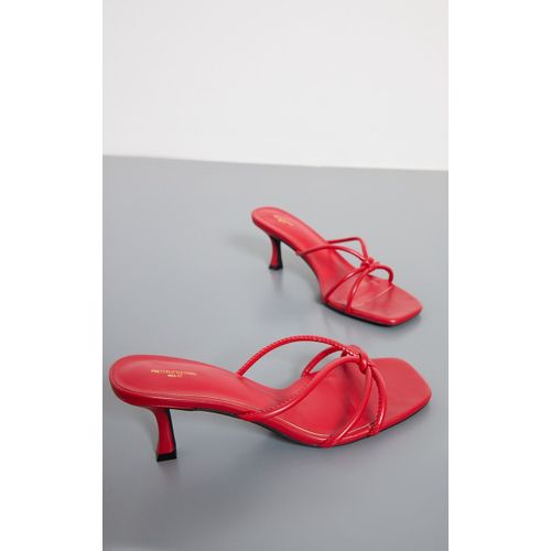 Mules Talon En Pu Rouge Bout Carré Et Brides Nouées Rouge