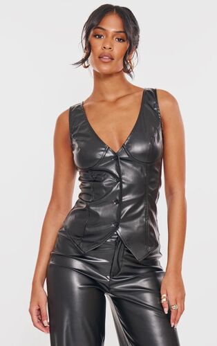 Tall Veston décolleté en PU noir, Noir