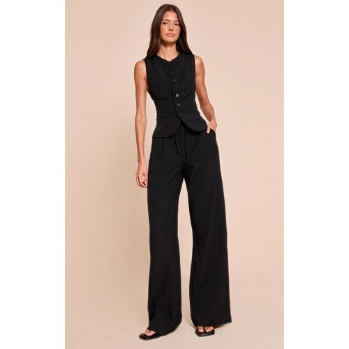 Pantalon De Tailleur Large Tissé Noir À Détail Noué, Noir