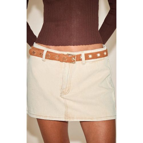 Ceinture En Suédine Marron Clair À Oeillets Dorés, Marron Clair