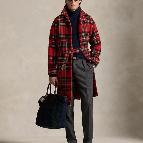 Trench Balmacaan Tweed Écossais De Laine