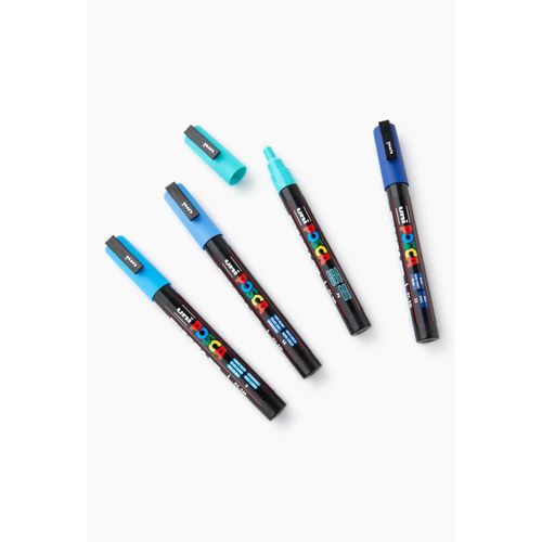 Set De 4 Marqueurs Pointe Conique Fine Posca Marker Bleu Foncé - Bleu Ciel - Bleu Clair - Vert D'eau (Pc3m)