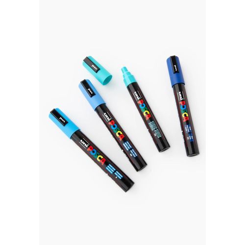 Set De 4 Marqueurs Pointe Conique Moyenne Posca Marker Bleu Foncé - Bleu Ciel - Bleu Clair - Vert D'eau (Pc3m)