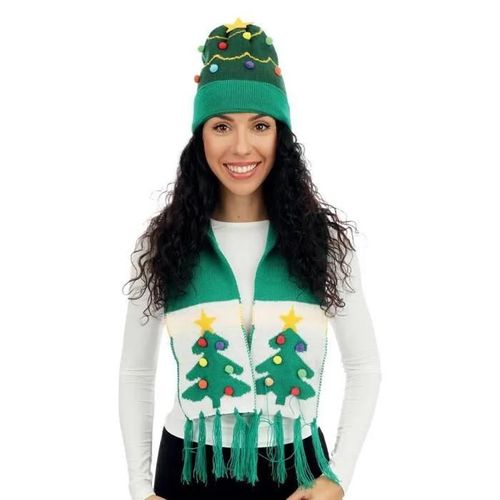 Bonnet Et Écharpe De Noël - Sapin - Vert - Ptit Clown - 48330 - Chapeau De Déguisement Adulte