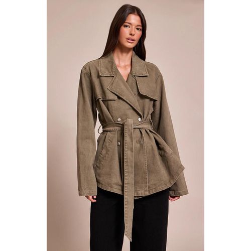 Trench Court En Jean Vert Olive À Ceinture, Vert Olive