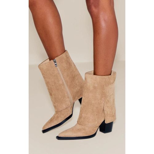 Santiags Basses En Suédine Gris Pierre Talon Et Zip Gris Pierre