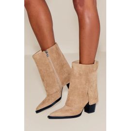 Santiags Basses En Suédine Gris Pierre Talon Et Zip Gris Pierre