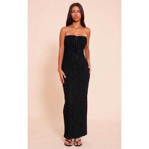 Petite Robe Bustier Longue Ajustée En Dentelle Noire, Noir