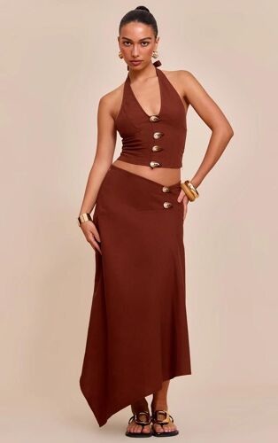 Châtaigne Tissé Détail De Couture Longue, Châtaigne