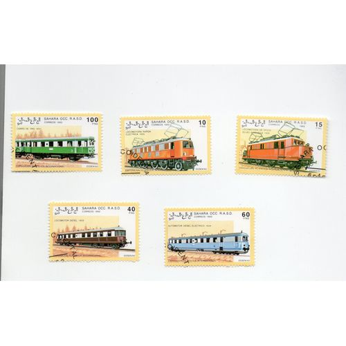 Sahara Occidental- Lot De 5 Timbres Oblitérés- Locomotives
