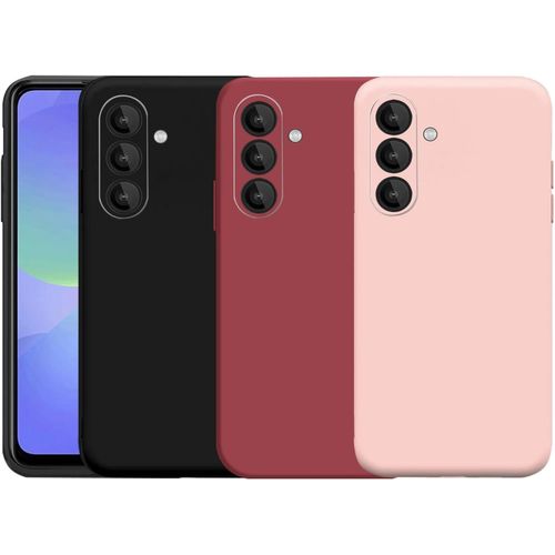 Lot De 3 Coques Silicone Mate Tpu Pour Samsung Galaxy A36 - Protection Caméra 360°, Intérieur Microfibre, Noir/Rouge/Rose