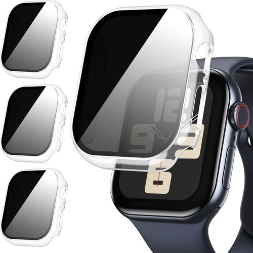 Lot De 3 Protections Complètes Pour Apple Watch 44 Mm (Se/6/5/4) - Coque Rigide Pc Transparente + Verre Trempé Vie Privée Anti-Rayures