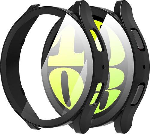 Kalanka-2 Pièces Coque Pour Samsung Galaxy Watch 6 44mm Protection Écran,Dur Pc Matériel Ultra Mince Verre Trempé Écran Case Pour Samsung Galaxy Watch 6 44mm Protection