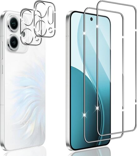 JGD-2 Pièces Verre Trempé pour OPPO Reno 14 avec 2 Pièces Caméra Arrière Protection Accessoire, 9H Dureté, Anti-Rayures, Sans Bulles Protection écran