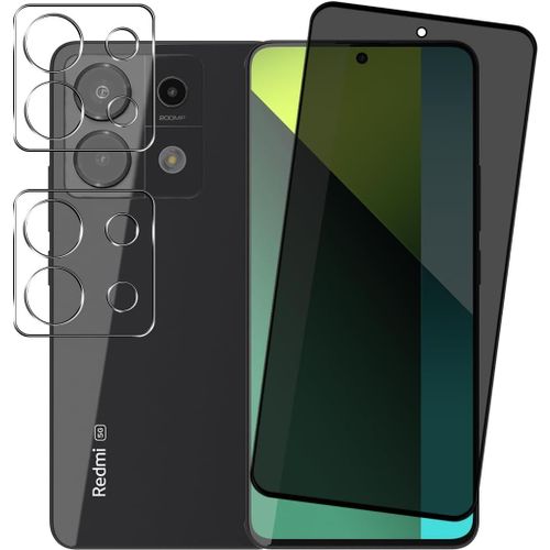 Pack 1 Film Protecteur Écran Vie Privée + 2 Verres Trempés Pour Lentilles Caméra, Dureté 9h, Anti-Espion, Anti-Rayures Pour Xiaomi Redmi Note 13 Pro 5g