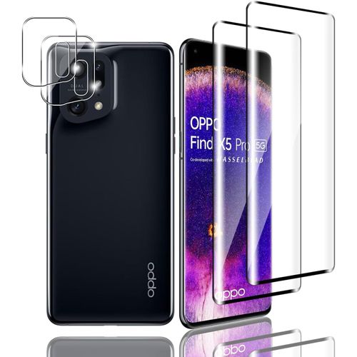 CAUC-2+2 Pièces Verre Trempé pour Oppo Find X5 Pro 5G, 2 Pièces Film Protection écran et 2 Pièces Caméra Arrière Protecteur, Dureté 9H Glass, HD Transparent Sans Bulles, pour Oppo Find X5 Pro 5G