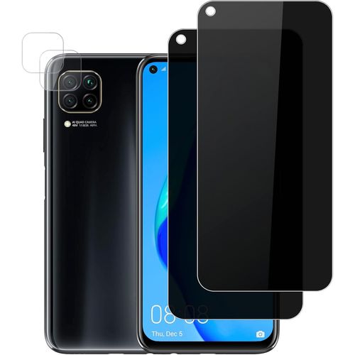 Pack 2 Films Verre Trempé Confidentialité Pour Huawei P40 Lite + 2 Protections D'objectif Caméra Anti-Empreintes Anti-Rayures 9h Hd Haute Sensibilité