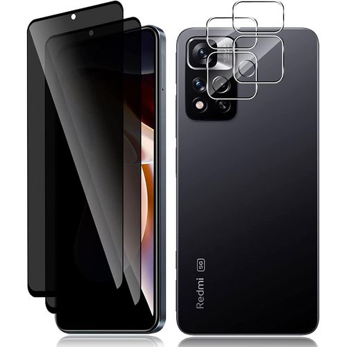 Pack 2 Écrans + 2 Protections Caméra Verre Trempé Privacy 9h 0,33mm Pour Xiaomi Redmi Note 11 Pro+/Note 11 Pro Plus 5g ¿ Bords 2,5d, Oléophobe, Sans Bulles