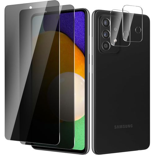 Pack 2+2 Verre Trempé Filtre De Confidentialité Pour Samsung Galaxy A52/A52s - 9h Hd Anti-Rayures + Protections Lentille Caméra, Anti-Traces