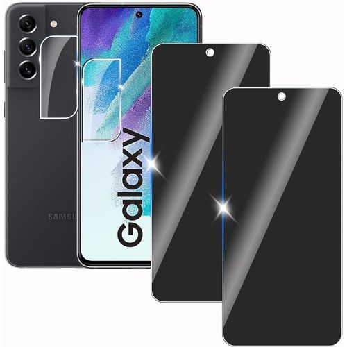Pack 2+2 Film De Confidentialité En Verre Trempé Pour Samsung Galaxy S21 Fe ¿ 2 Films Écran + 2 Protège-Lentilles, Anti-Espion 28°, 9h, Hydrophobe/Oléophobe, Anti-Rayures, Haute Sensibilité