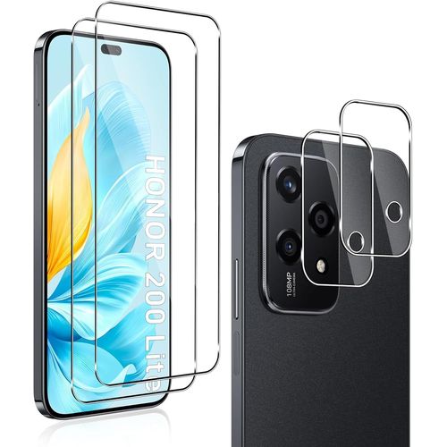 CAUC-2+2 pièces Verre Trempé Compatible avec Honor 200 lite + Caméra Arrière Protecteur, 9H Dureté HD [Anti-Rayures,sans Bulles] Film Protection en écran pour Honor 200 lite