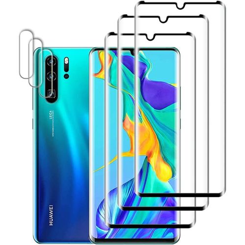CAUC-3+3 Pièces Verre Trempé pour Huawei P30 Pro Protection Écran 3D Couverture Complète Film de ProtectionSans Bulles, Anti-RayuresHD Film de Protection D'écran