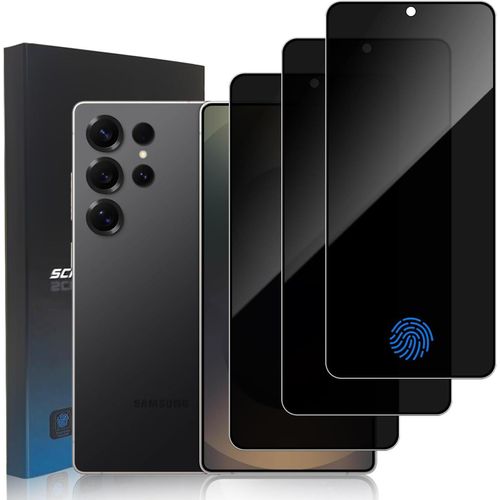 Pack 3 films de confidentialité anti-regard en verre trempé 9H pour Samsung Galaxy S25 Ultra 6,8 pouces - Compatible capteur d'empreintes
