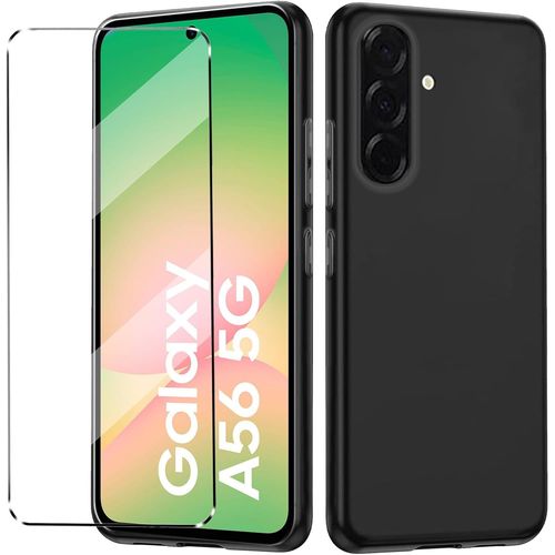 Coque Antichoc Souple Tpu + 1 Verre Trempé De Protection Pour Samsung Galaxy A56 - Étui Slim Noir