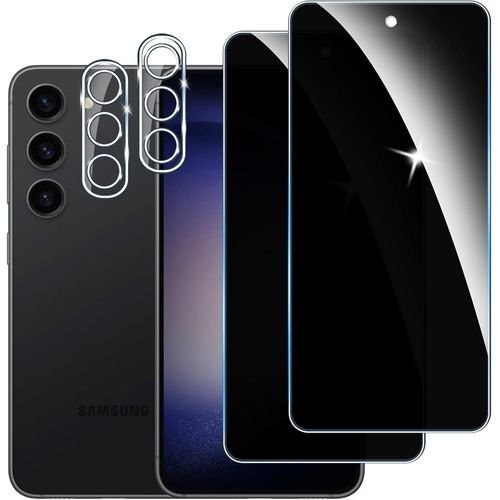 Pack 2 Films Verre Trempé Anti¿Espionnage Pour Samsung Galaxy S23 + 2 Protections Caméra - 9h Anti¿Rayures, Sans Bulles, Toucher Ultra¿Sensible