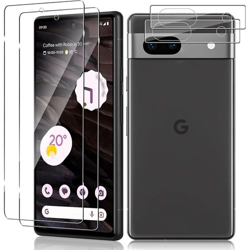 Pack 4 Pièces Pour Google Pixel 7a ¿ 2 Protège¿Écrans En Verre Trempé 9h Hd Anti¿Bulles + 2 Protections Lentilles Caméra
