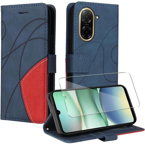 JGD-Coque pour Xiaomi Redmi A5 4G EU Version¿Pas pour 5G/4G Global Version¿ avec 1 Pièces Protection Écran en Verre Trempé, Couleur Combinaison PU Cuir Flip Portefeuille Housse Étui - Bleu