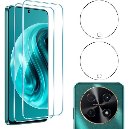 Pack 4 Pièces Pour Huawei Nova 12i ¿ 2 Verres Trempés 0,33 Mm (9h) + 2 Protections D'objectif, Haute Transparence, Anti-Bulles, Anti-Empreintes, Résistant À L'eau